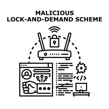 Malicious lock and demand scheme concept Stock Illustration