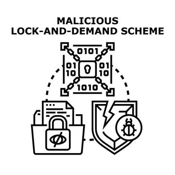 Malicious lock and demand scheme concept Stock Illustration