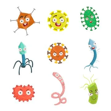 Malicious Microorganisms And Viruses Set Stock Illustration