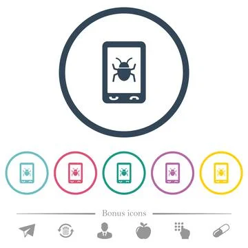 Malicious mobile software flat color icons in round outlines 스톡 일러스트