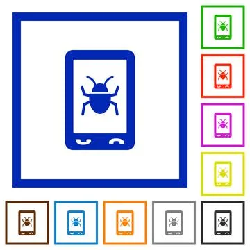 Malicious mobile software flat framed icons Stock Illustration