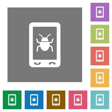 Malicious mobile software square flat icons 스톡 일러스트
