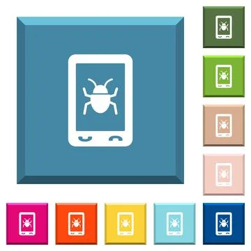 Malicious mobile software white icons on edged square buttons 스톡 일러스트