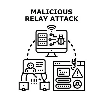 Malicious relay attack concept for cybercrime and fraud Stock Illustration