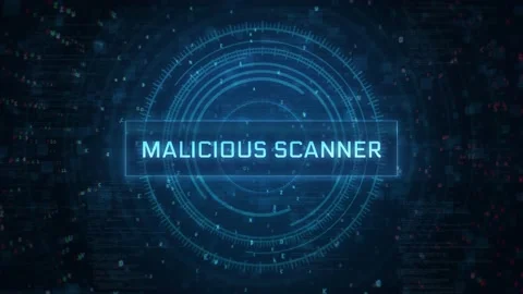 Malicious scanner concept over computer and Technology HUD glitch background Stock Footage 197016856