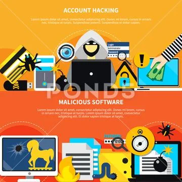 Malicious Software And Account Hacking Horizontal Banners Stock Illustration