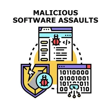 Malicious software attacking data and computer security system Stockillustratie