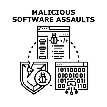 Malicious software attacking data and computer security system Stock Illustration