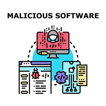 Malicious software attacking digital devices concept Illustrazione stock