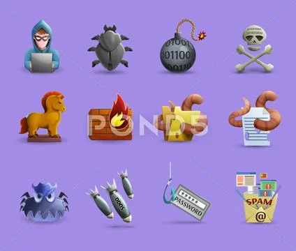 Malicious Software Icons Set Stock Illustration
