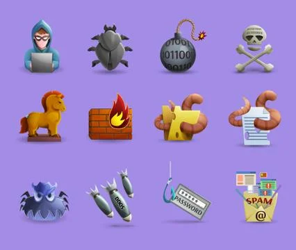 Malicious Software  Icons  Set Stock-Illustration