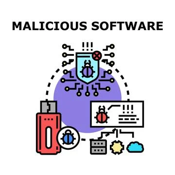 Malicious software spreading digital cyber security threat Illustrazione stock