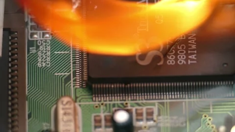 Malicious software. Virus attack. Computer processor fire 4K footage. Video stock 243004578