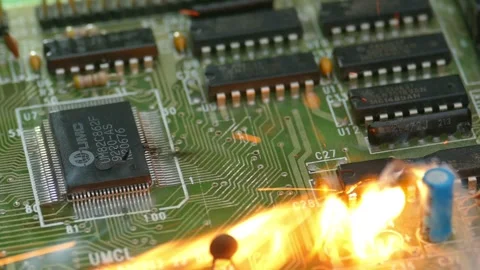 Malicious software. Virus attack. Computer processor fire 4K footage. Video stock 243005014