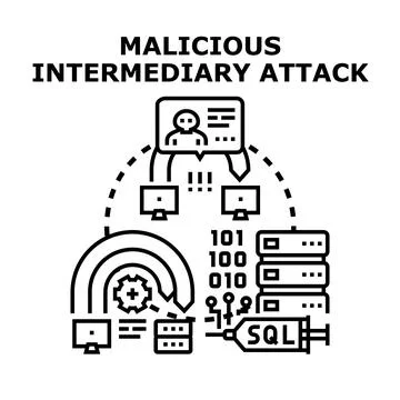 Malicious web intermediary attack injecting data into servers 스톡 일러스트