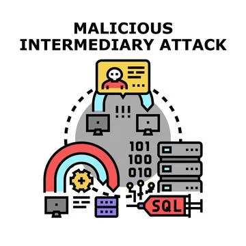 Malicious web intermediary attack injecting data into servers Stock Illustration