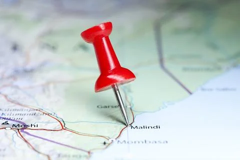 Malindi, Kenya pin on map Stock Photos