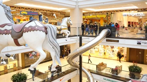 Mall of Berlin interior - big Slides in a Hall Stock Footage 104083208