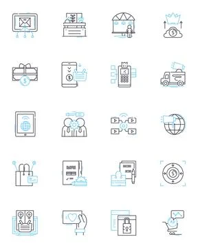 Mall browsing linear icons set. Shopping, Window-shopping, Retail, Boutiques 库存插图