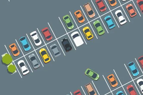 Mall car park. Vector parked cars. Simple illustration. Ilustração Stock