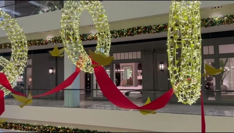 Mall at Christmas with lighted Rings Stock Footage 222875845