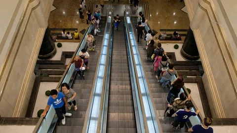 Mall Escalator In Real Time Stock Footage 78049797