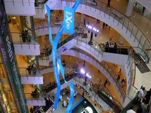 Mall Interior in Bangkok Elevator and Escalators Stock Footage 80562617