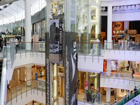 Mall Interior Elevator and Escalators Stock Footage 80562579