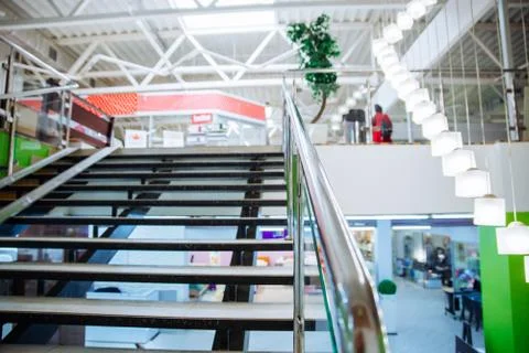 Mall interior inside. design of shopping store. stairs light market Stock Photos