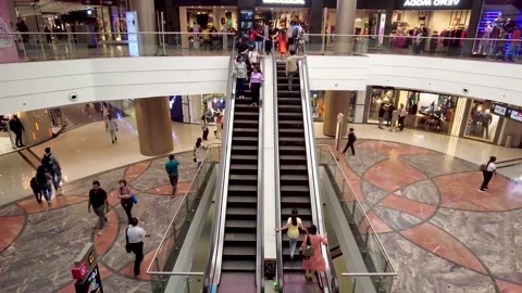 Mall interior walking panorama 4k time lapse. Stock Footage 223348738