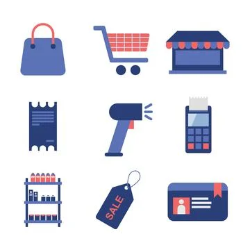 Mall Market Objects Illustration Set Stock Illustration
