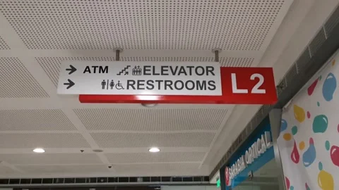 Mall Signage of ATM and Elevator Stock Footage 167042649