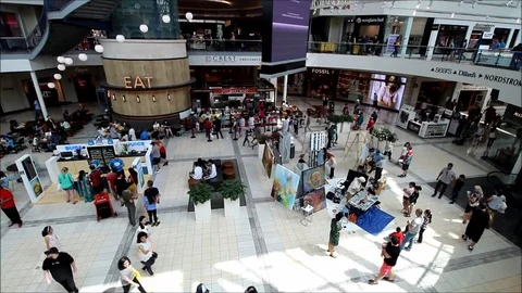 Mall time lapse - high shot wide shot in front of eatery 16x Video stock 76035594