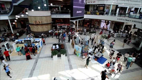 Mall time lapse - high shot wide shot in front of eatery 8x Stock Footage 76035624