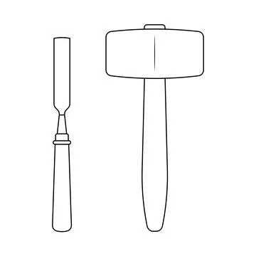 Mallet and Chisel Outline Icon Illustration on White Background Stockillustratie
