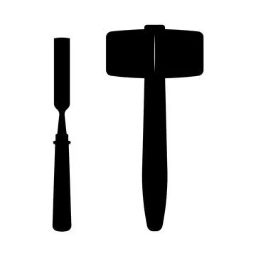 Mallet and Chisel Silhouette. Black and White Icon Design Elements on Isola.. Illustrazione stock