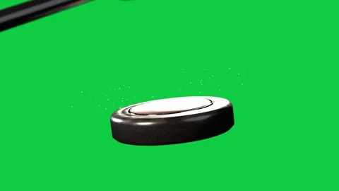 Mallet entering left and striking pink puck, sparking, bouncing, showing Vídeos de archivo 346156762