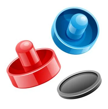 Mallets and puck for playing air hockey game Stock Illustration