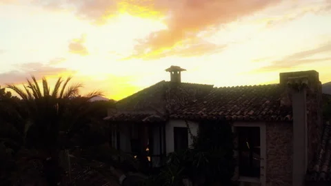 Mallorca House Silhouette At Sunset Vídeo Stock 346501996