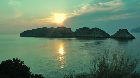 Mallorca Majorca sunset at Es Malgrat islands Stock Footage 48580497