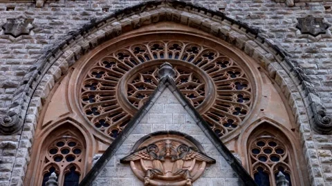 Mallorca, Soller. 07-28-2026. Church of Sant Bartomeu facade detail. Stock Footage 334597315