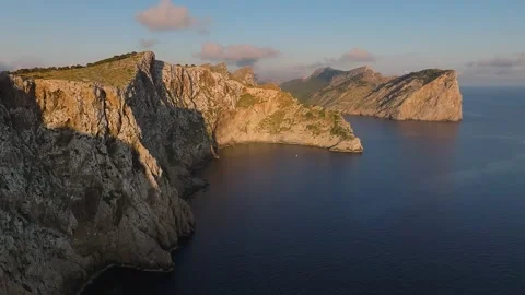 Mallorca, Spain - Flying by Cap de Formentor at sunrise Stock Footage 337651279