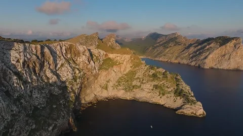 Mallorca, Spain - Flying by Cap de Formentor at sunrise Stock Footage 337651392