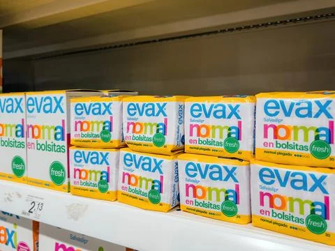 Mallorca, Spain - Jun 28, 2023: Evax Normal en bolsitas Fresh female hygiene  Stock Photos