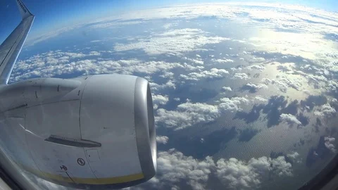 Mallorca Spain: View through the window of a Ryanair flight Stock Footage 81093855