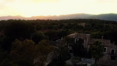 Mallorca Stone House Beneath Mountain Sunset Vídeo Stock 346743163
