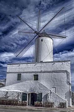Mallorcan style windmill. Stock Photos