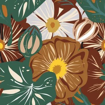 Mallows, roses. Flat illustration. Vector seamless pattern Stockillustratie