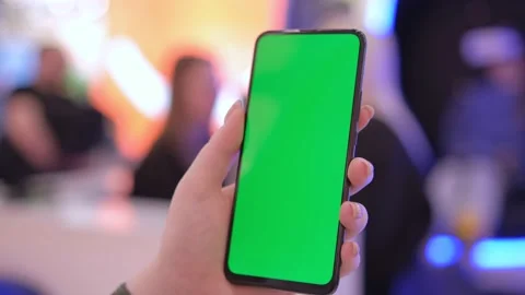 Mall.Use green screen for copy space closeup. happy teen girl in VR headset Stock Footage 235708515