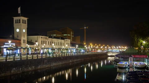 Malmo Central Station railway night light illumination timelapse Stock Footage 233663413